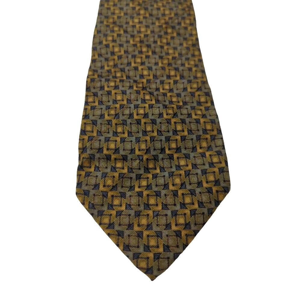 Ermenegildo Zegna Men's‎ Gold & Blue Geometric Silk Necktie 54.5"x 4 " - Picture 2 of 5